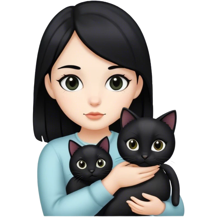 Девушка с чёрными глазами с чёрными волосами с кошкой на руках  emoji