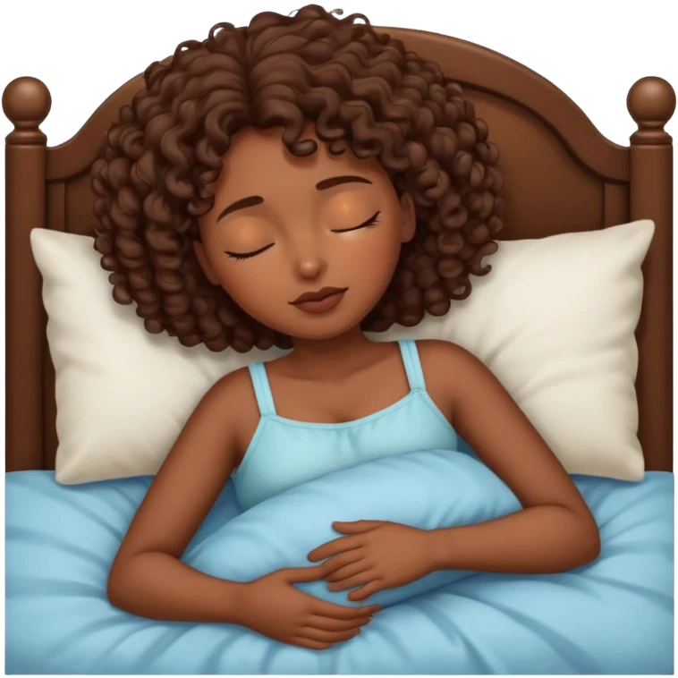 Chica morena con cabello crespo castaño dormida en cama emoji