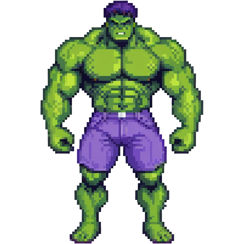 Hulk, green muscular superhero with purple shorts emoji