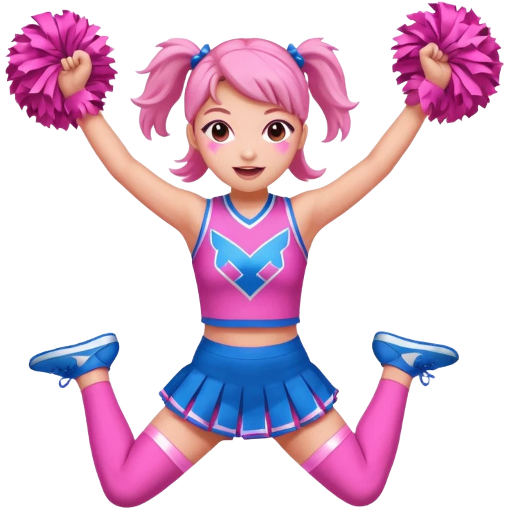 Pink and blue cheerleader jumping emoji