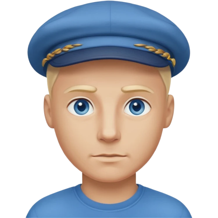 Homme fort blond chauve casquette yeux bleu emoji