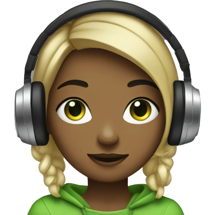 Girlw with a green eyes listening a music on headphones  emoji