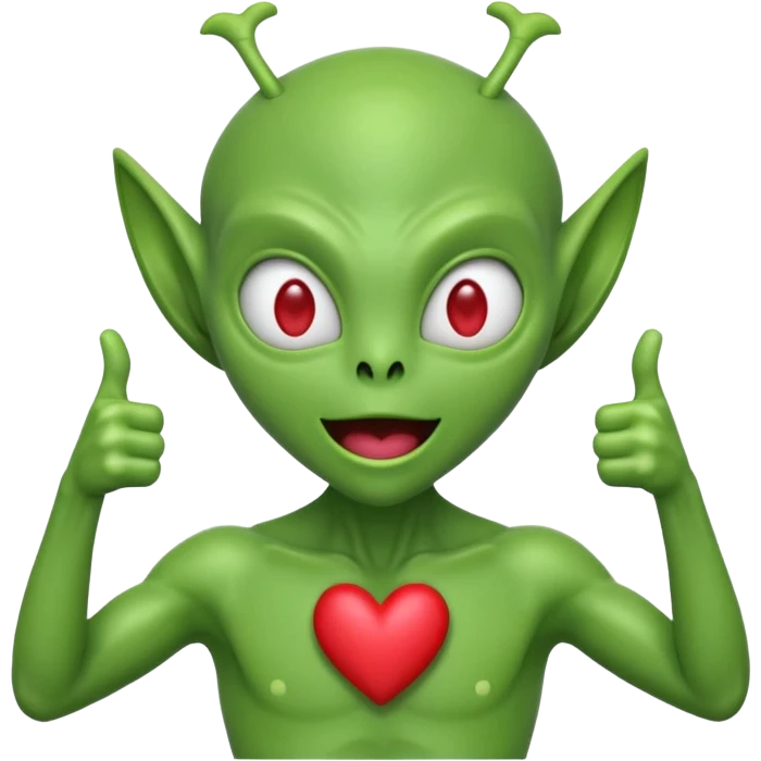 Alien with heart eyes and mouth wide open and two thumbs up emoji