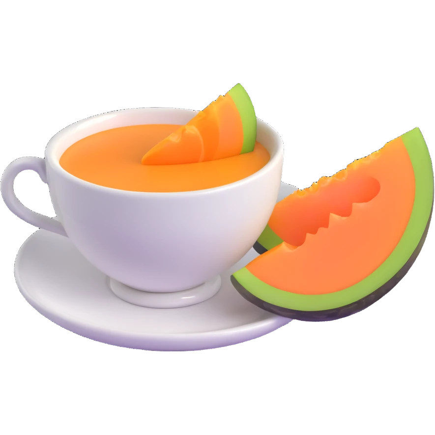 carajillo in an espresso cup with a slice of cantaloupe melon beside it emoji