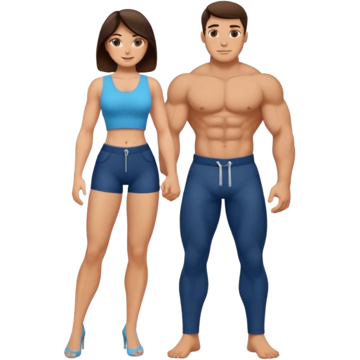 topless big boobs brunette woman unzipping muscular man's pants emoji