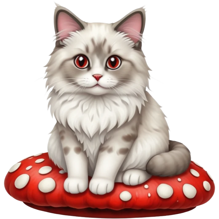 A ragdoll cat sitting on a mushroom emoji
