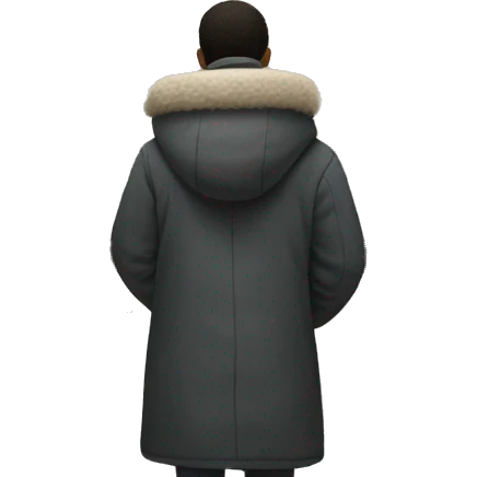 Person wearing a big winter coat looking at a painting emoji
