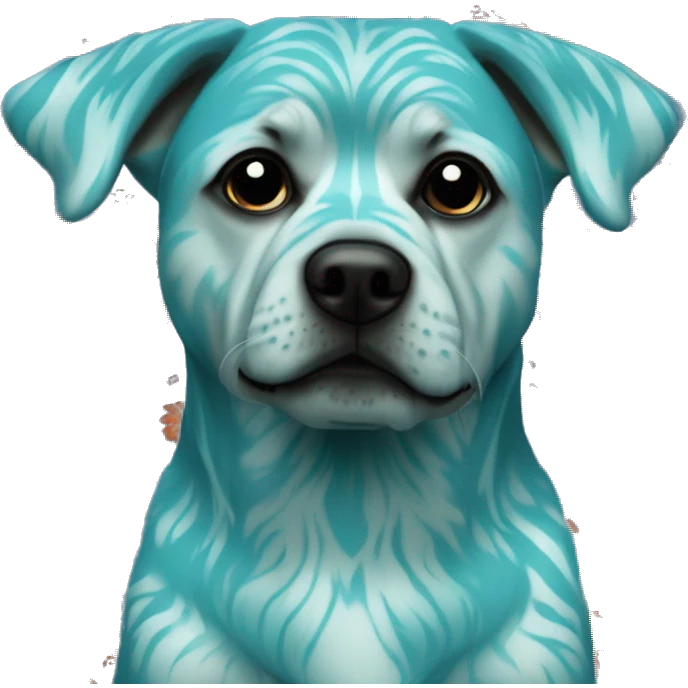 retro groovy hippie trippy floral patterns on a metallic blue dog emoji