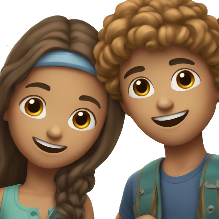 boy and girl with long brown hair having fun outdoors emoji