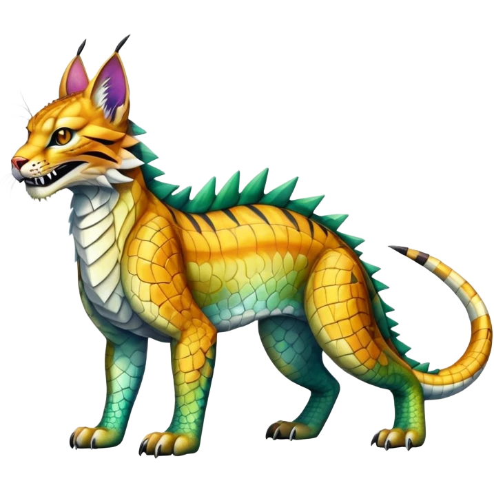 Shiny exotic iridescent Dragon-Tiger-type Lynx-Caracal-Crocodile-Bobcat-Fakémon-creature full body emoji