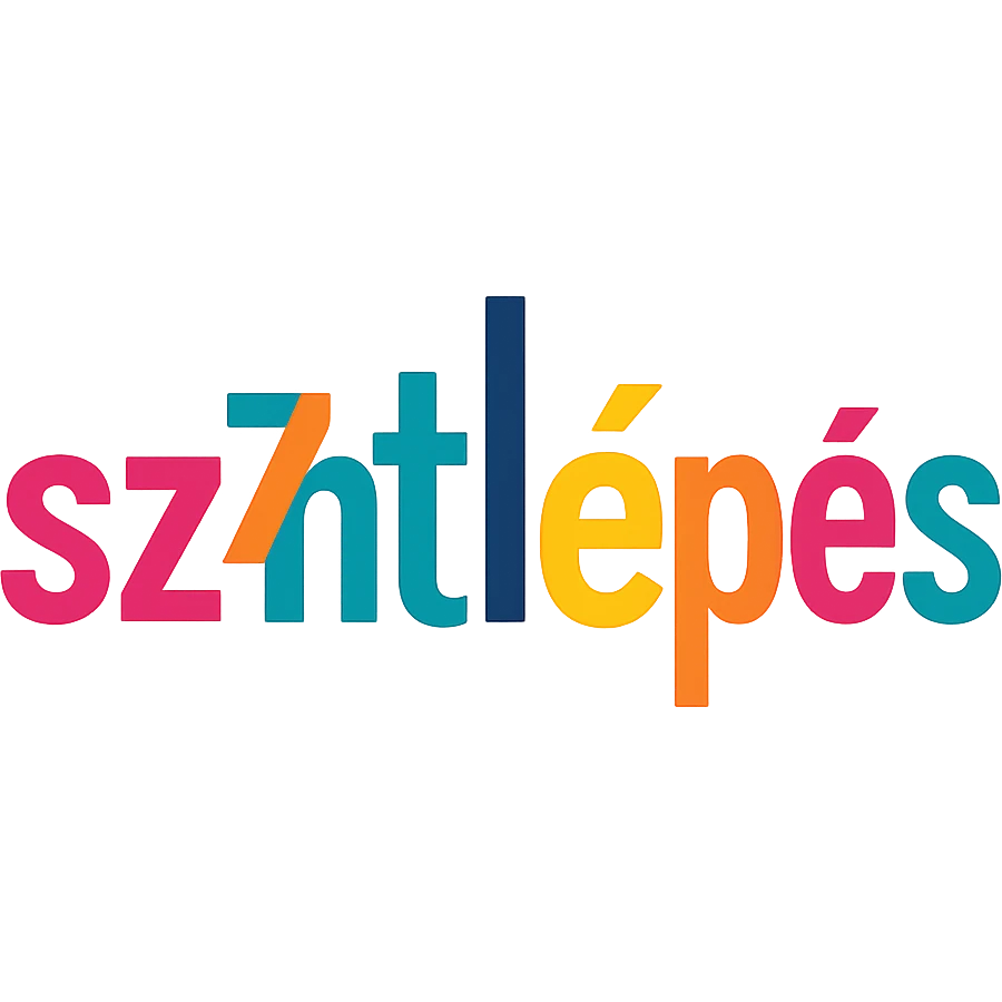 colorful modern text image with the word 'szintlépés' in the center, varied colorful fonts, no emoji or face emoji