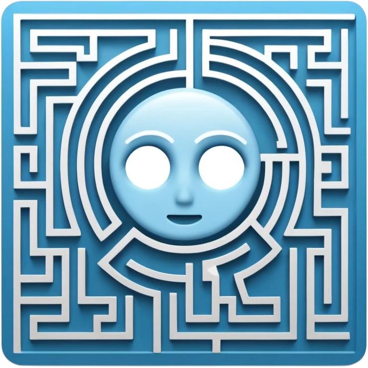 An icon of a face-down card. The card's back features a minimalist labyrinth/maze pattern in light blue on a dark blue background. The maze paths subtly connect to form the shape of a cloud in the center. Simple, geometric, for a small app icon. emoji