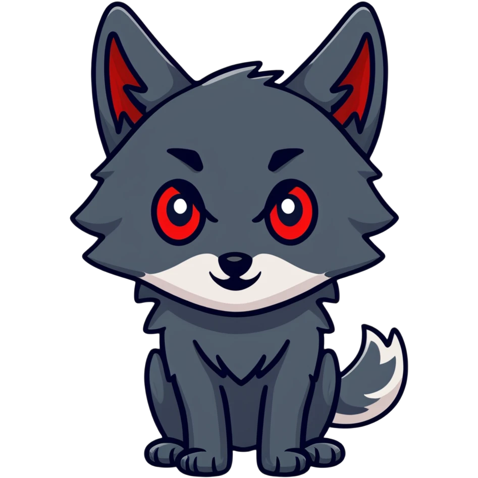 surprised shocked black wolf with red eyes emoji