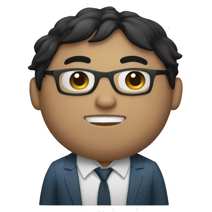 a young man with a fatter face, fair skin, straight black hair and glasses emoji