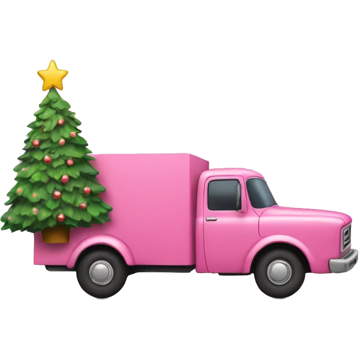 Pink truck carrying a Christmas tree emoji