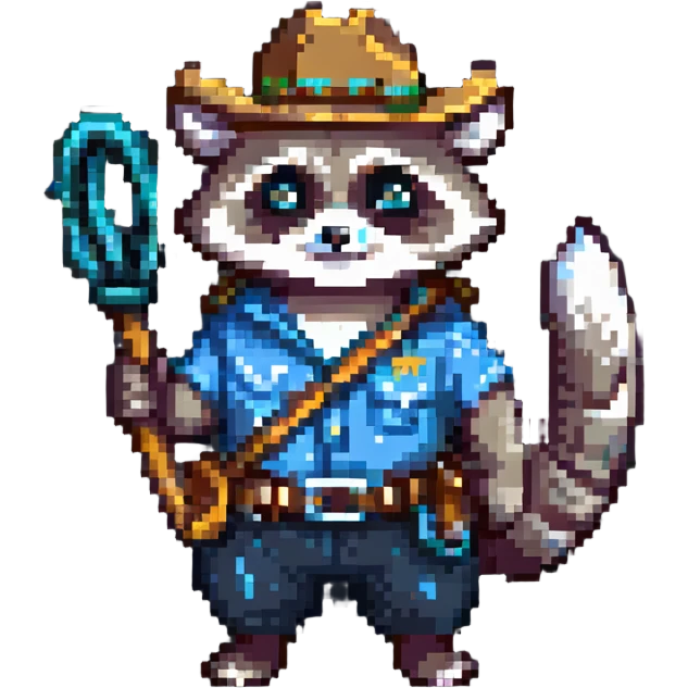 raccoon holding a lasso and wearing a cowboy hat emoji