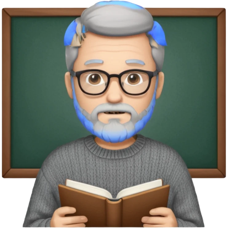 A man with a large gray beard, dark hair, and glasses, studying. emoji