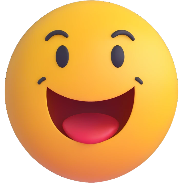 3D smiley emoji, round shape, surprised face, with the text "random" emoji