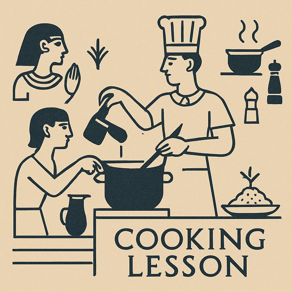 cooking lesson in hieroglyphs style emoji