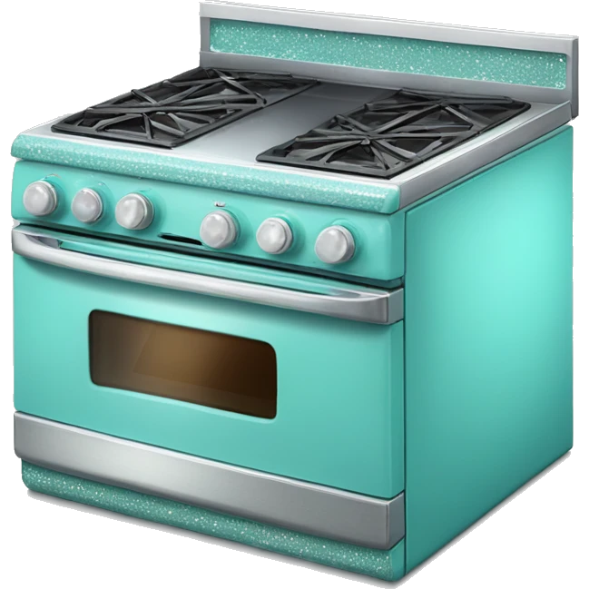Realistic tiffany blue and silver diamond glitter oven with stove top. emoji