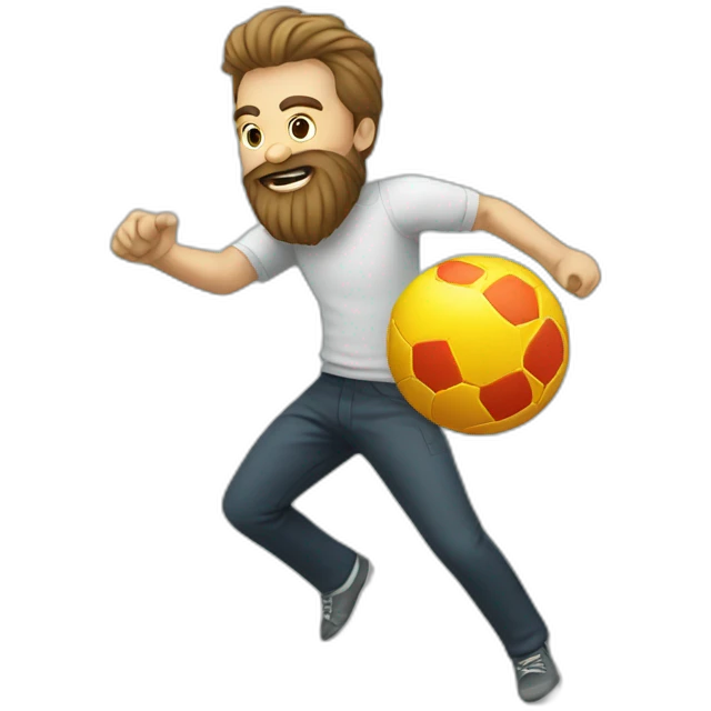 man with beard kicking virus as ball emoji