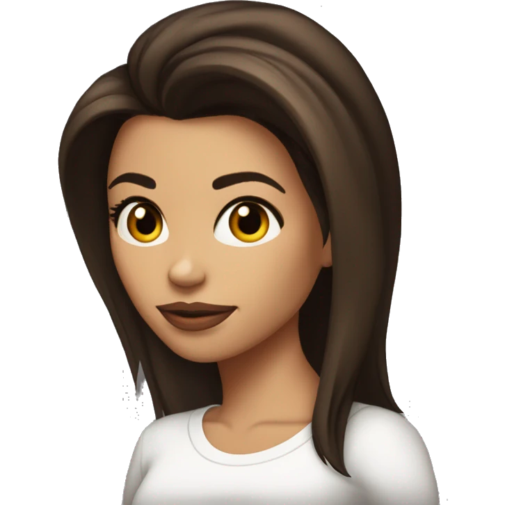3/4 face, contrasted, shadow, light, Eva Longoria expression, thin nose, brunette woman, hazel eyes, long eyelashes, dark shoulder shaded hair, white t-shirt emoji