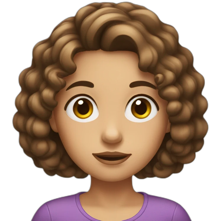 a girl with long curly and brown hair with big eyes and big eyebrows emoji
