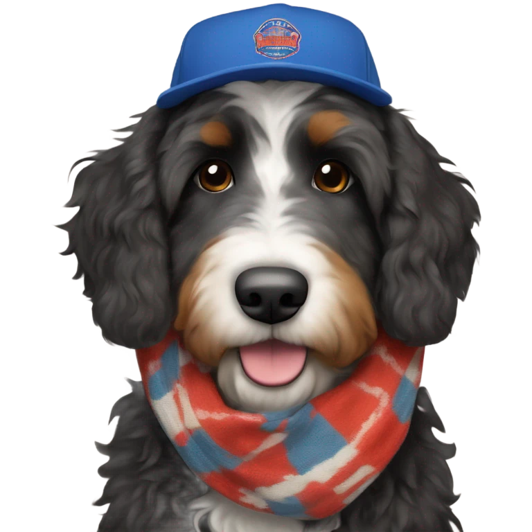Bernedoodle with knoxville smokies hat and scarf emoji