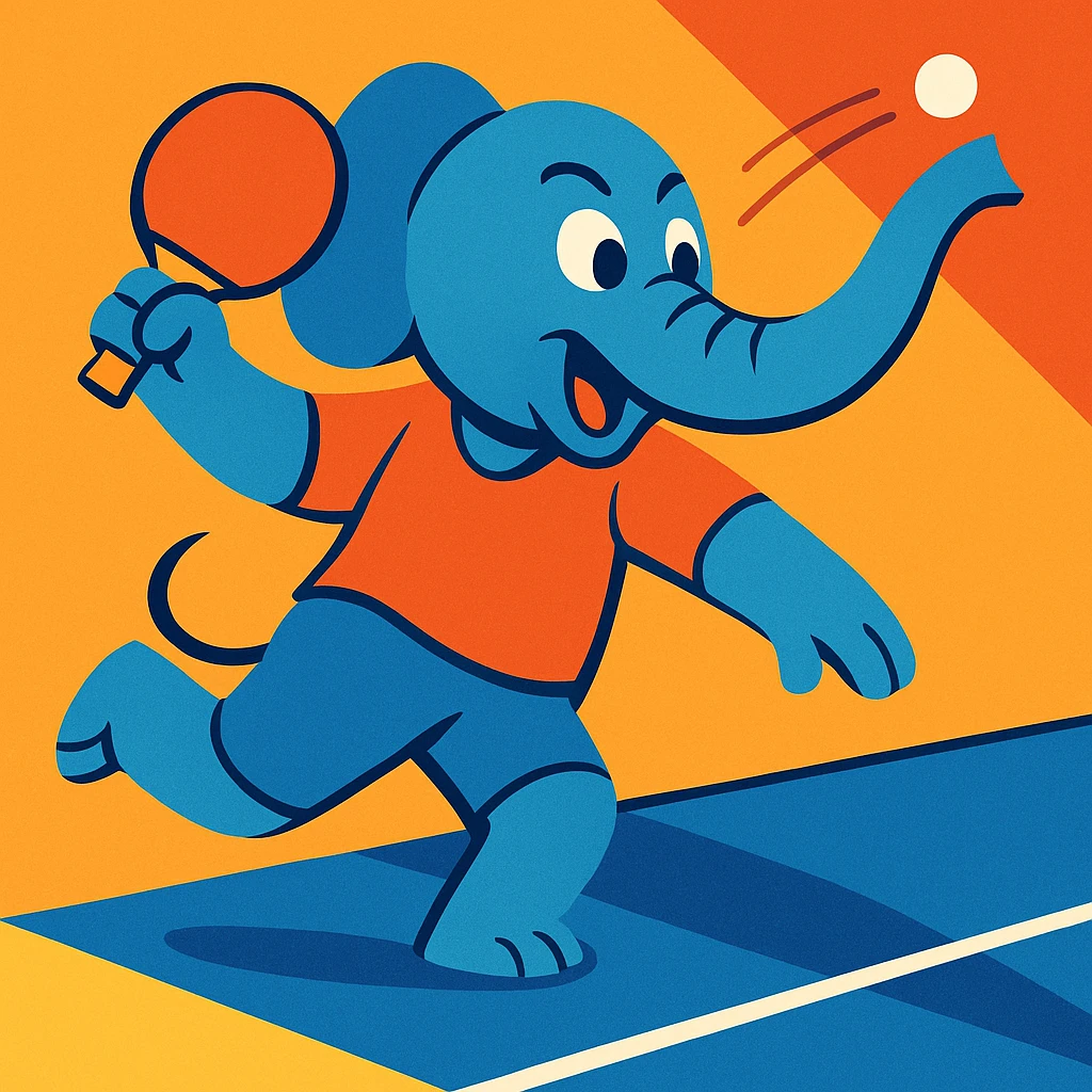 an elephant serving a ping pong ball, dynamic action emoji