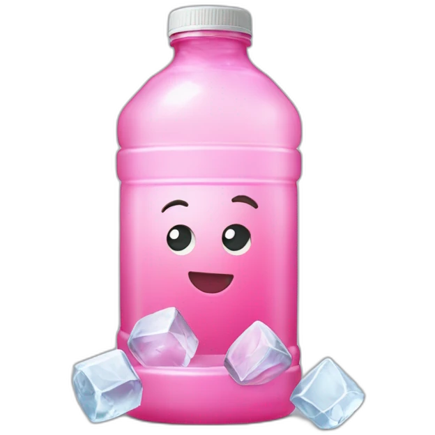 cristaline plastic bottle with pink drink and ice cubes emoji