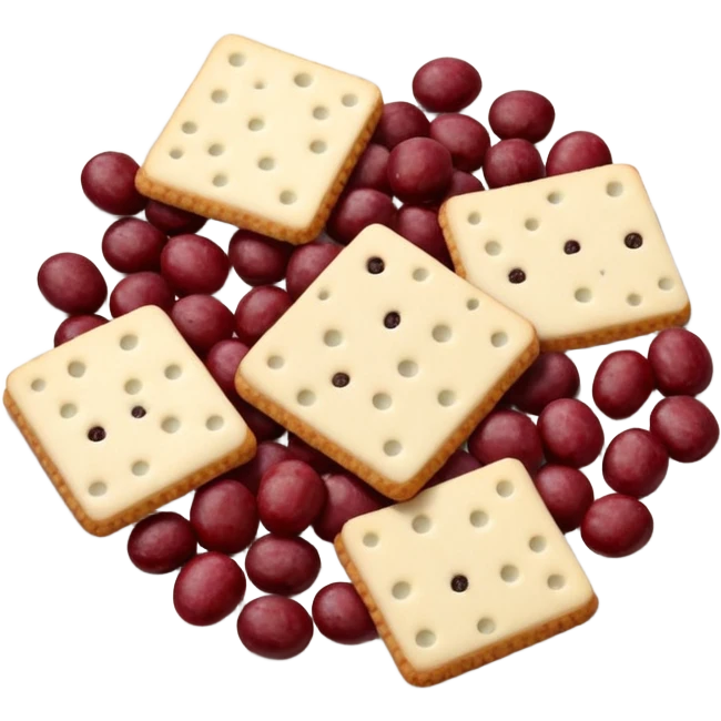 Multigrain crackers, white cheddar cheese, salami, and chocolate cranberries emoji