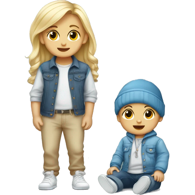 A small baby boy and a  girl in casual fashion emoji
