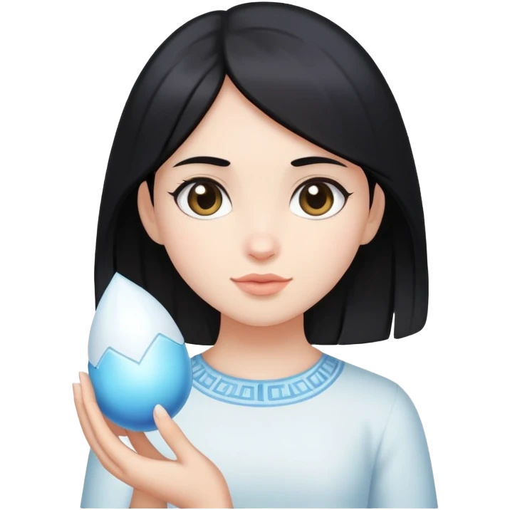 A black-haired girl holding a white labuladuo emoji