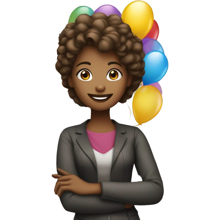 Decoradora de eventos (chica joven pelo castaño y piel clara), trabajando con globos  emoji