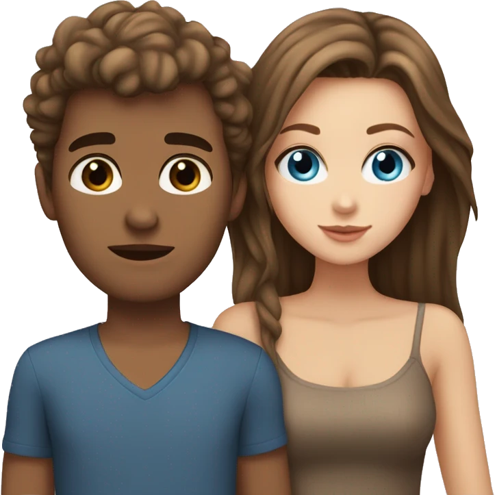 White girl with blue eyes brown hair kissing a guy with brown hair blue eyes and tan skin emoji