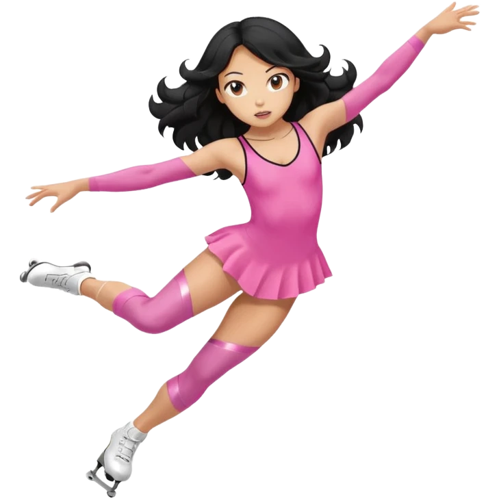 una patinadora con pelo negro largo y ondulado en las puntas con un mallot de color patinando  emoji