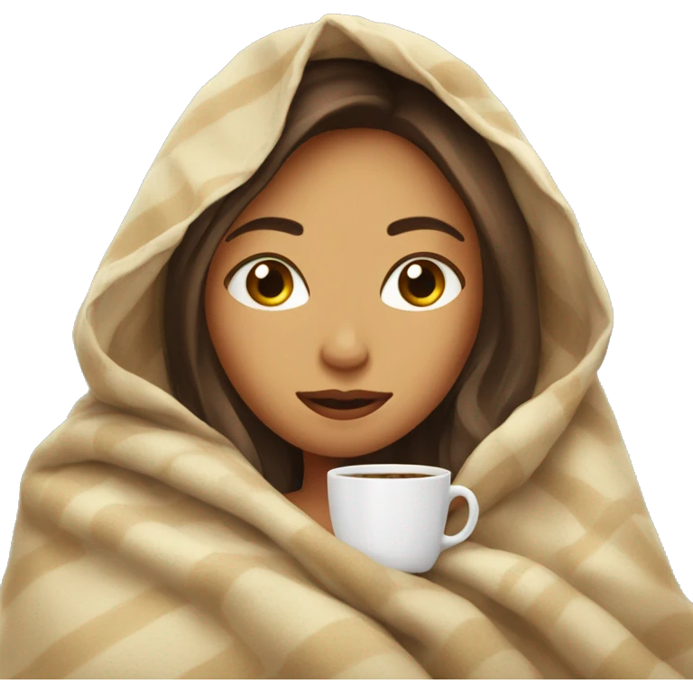 girl inside a blanket sipping coffee eyes closed emoji