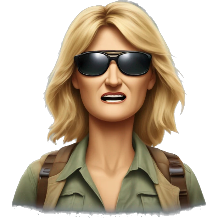 Laura Dern pulling off her sunglasses, looking shocked, in Jurassic Park emoji