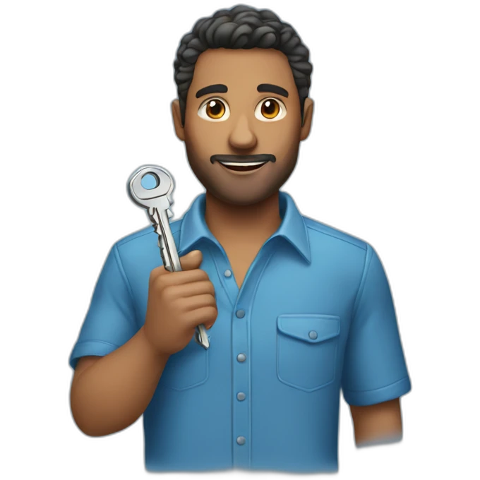 man blue shirt with key emoji