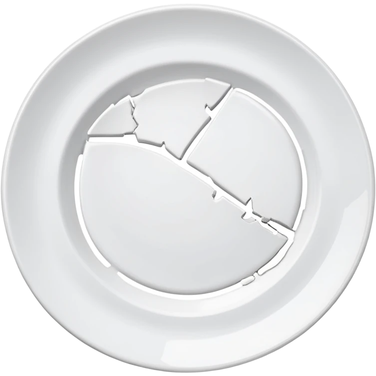 a broken rounded white plate, several piece separated emoji