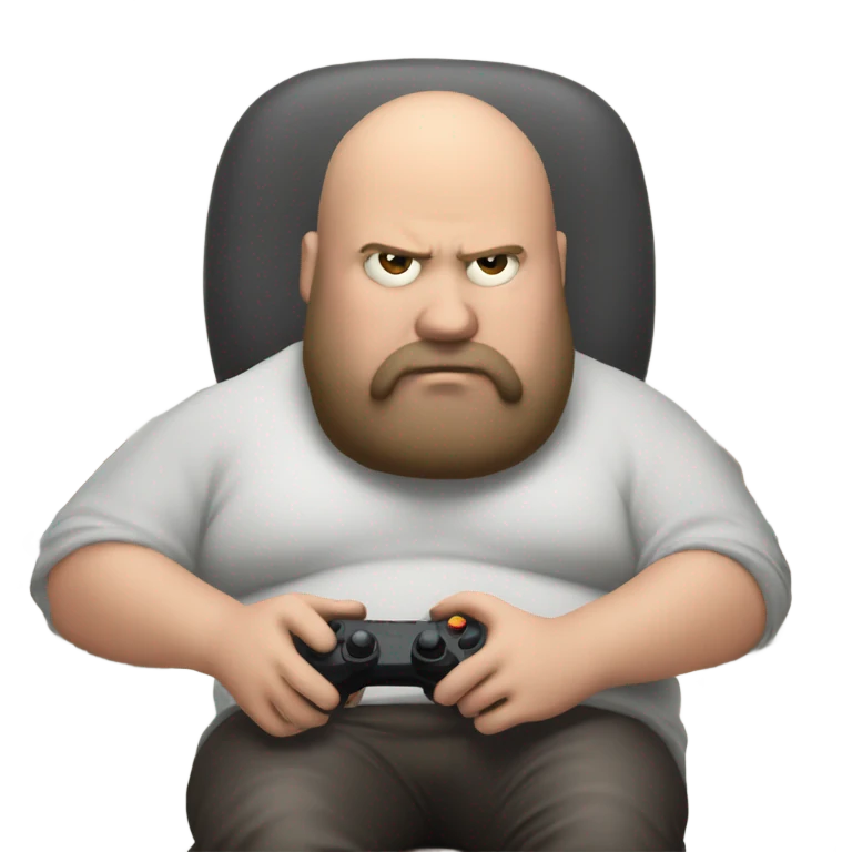 Fat man gamer with hairy face sitting emoji
