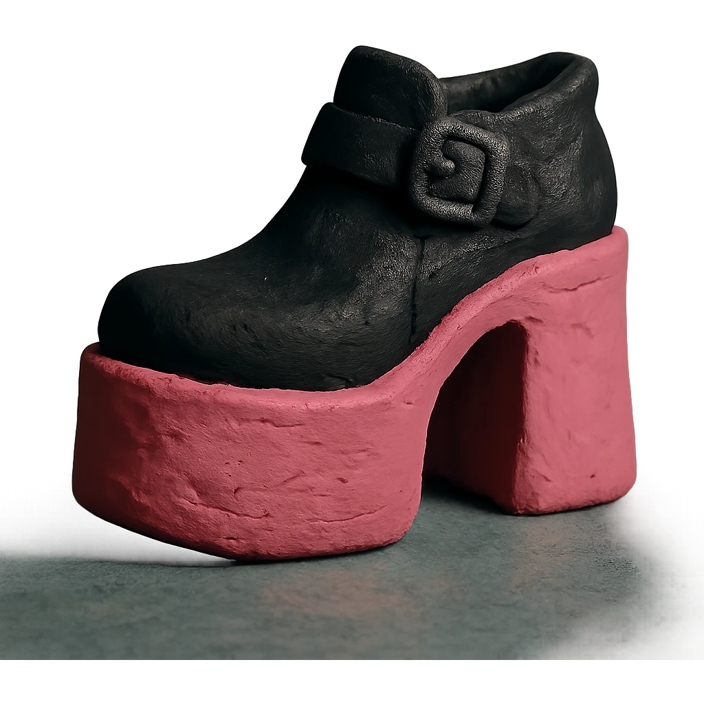 BLACKPINK-inspired gothic platform shoe, textured and bold, black and pink, no hearts emoji