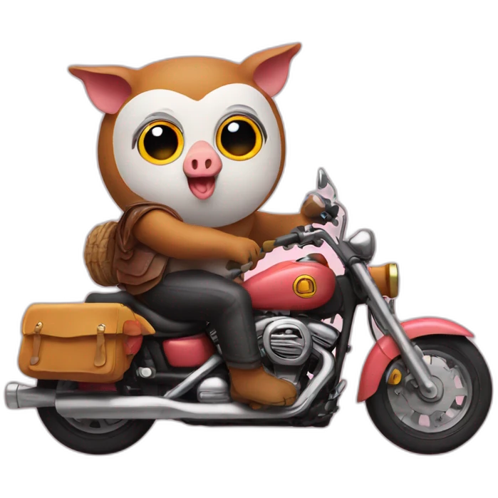 Owl and pig on motorcycle emoji