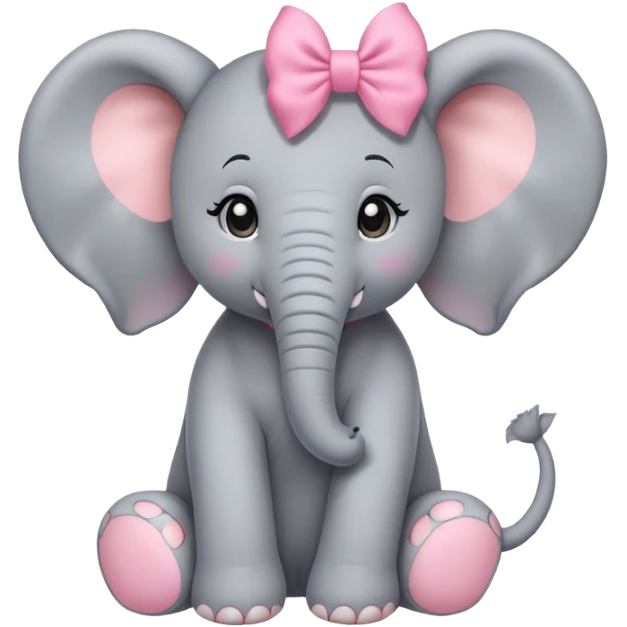Cute grey elephant with a pink bow sitting down emoji