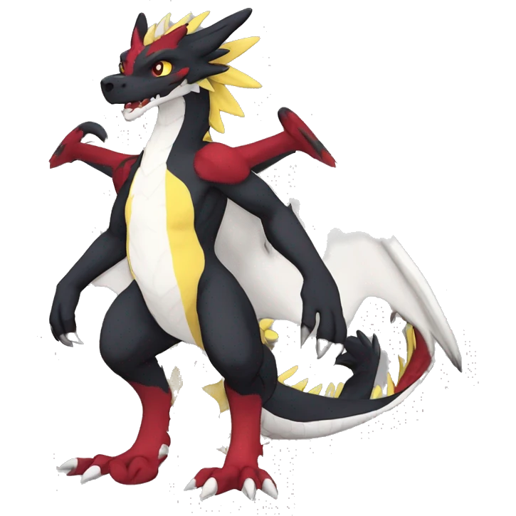 Anthro Cute cool black red white yellow nargacuga-dragon sergal animal hybrid Fakemon full body emoji