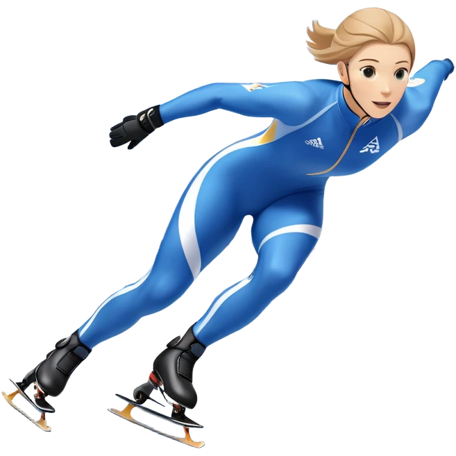 An icon showing a speed skater gliding on a professional oval ice track, captured in mid-motion with aerodynamic posture and sleek skates. The background features snowy mountains, flags, and a clear blue sky. Transparent background reflects the speed and elegance of the sport. emoji