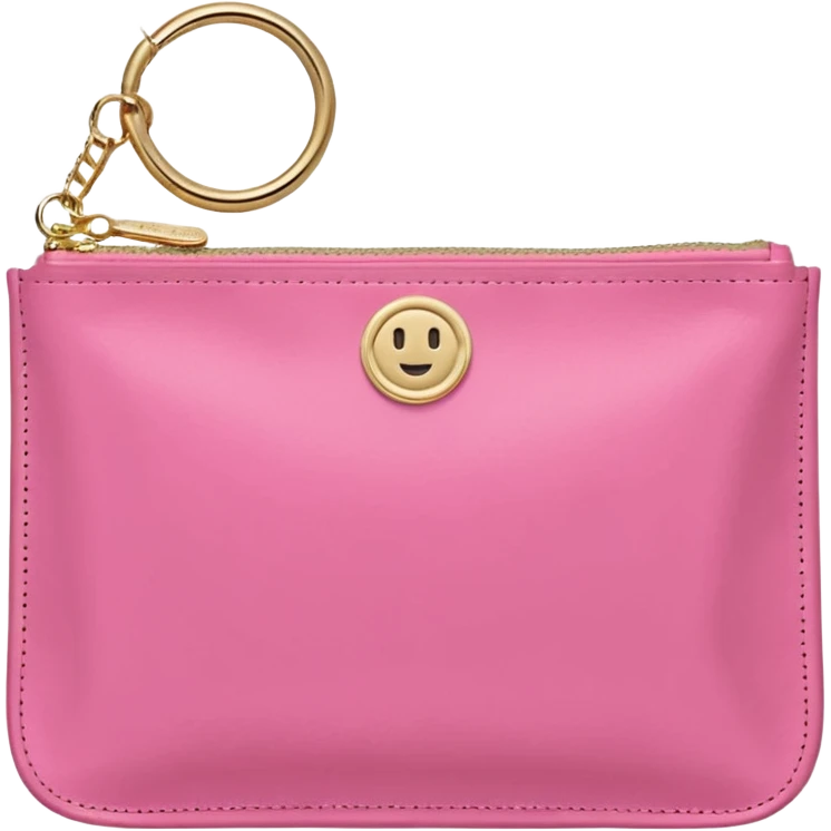 pink stoney clover lane rectangle pouch with shiny gold hardware and a circle zipper puller in emoji