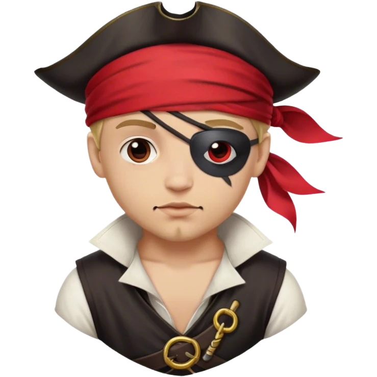 A cute pirate first mate, red bandana, eye patch emoji