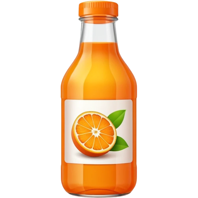 bottle of fruit juice orange or red or yellow, transparent or semi-transparent, simple screw cap, blank label optional, glass or PET plastic, iconic shape, vibrant liquid, 3D clean style, transparent background, optimized for emoji size emoji