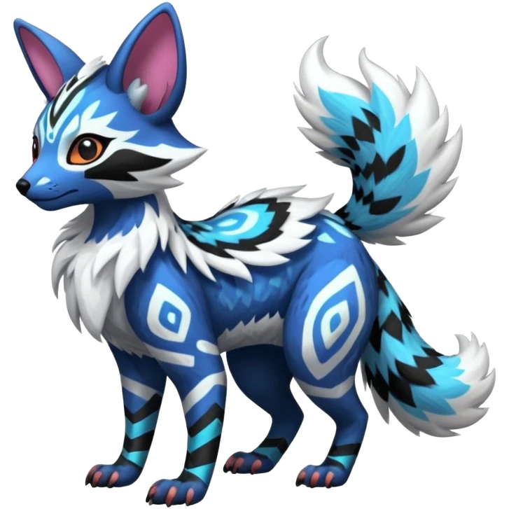 Futuristic furry fluffy floofy feathery tribal marked Genet-Absol-Kyurem-Zeraora-Primagen-fusion-creature  emoji